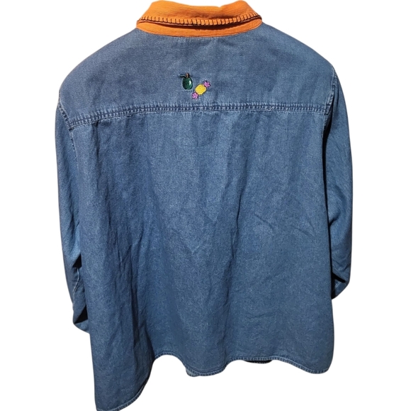 Vintage White Stag Halloween Embroidered Pumpkin Candy Denim Shirt Size 26/28 - Picture 2 of 7